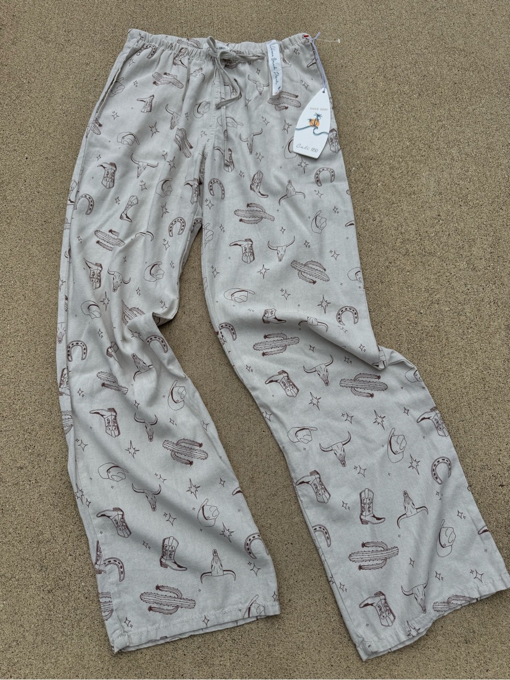 Cali 1800 Cream Linen Beach Pants – Southwestern Cowgirl Print – NWT Size Small